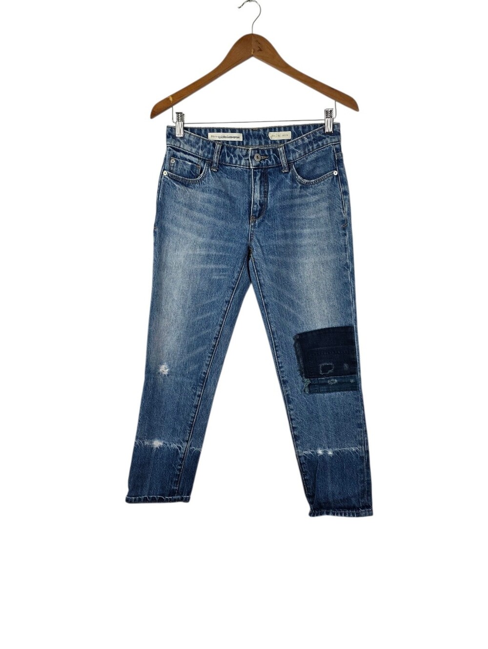 Pilcro And The Letterpress Denim Jeans Womens 25 Petite Straight Blue Patchwork